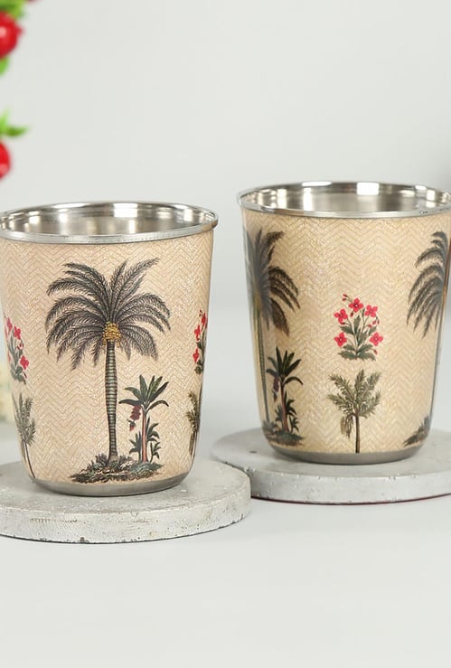 INDIA CIRCUS Chevron Palms Printed Steel Tumbler (Set of 2)
