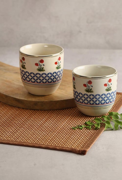 INDIA CIRCUS Printed Flowers and Ferns Chai Kulhad- 2 Pcs