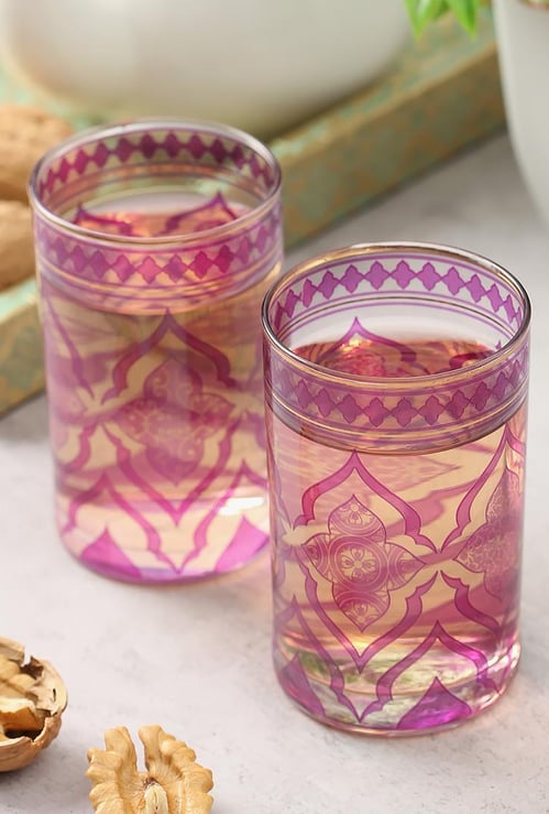 INDIA CIRCUS Printed The Morning Glory Small Glass Tumbler- 2 Pcs