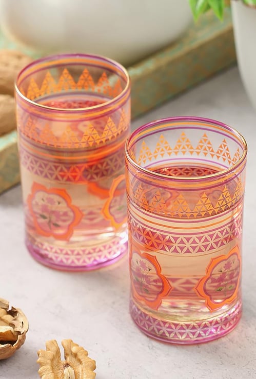 INDIA CIRCUS Lattice Lotus Small Glass Tumbler - Set of 2