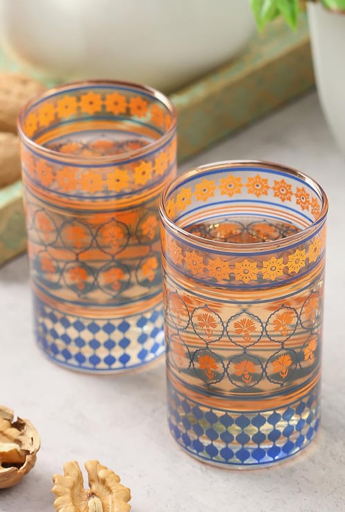 INDIA CIRCUS Floral Hypnosis Small Glass Tumbler - Set of 2