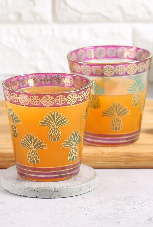 INDIA CIRCUS Pineapple Stem-Green Glass Tumbler - Set of 2
