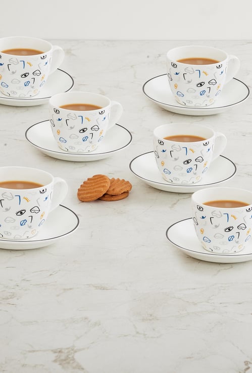 Mandarin Urban Printed Cup And Saucer - Set Of 6