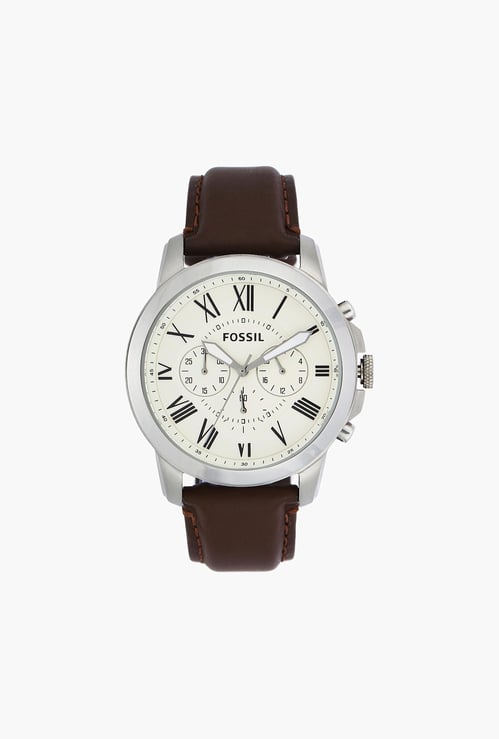 FOSSIL Grant Men Round Chronograph Watch with Leather Strap - FS4735I