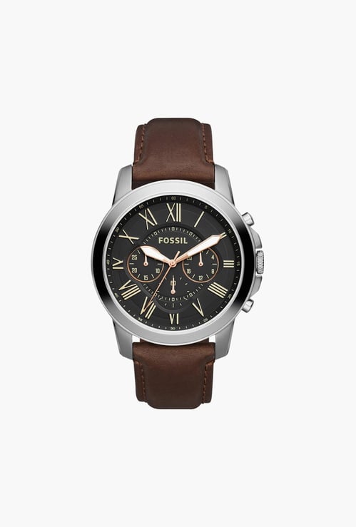 FOSSIL Grant Men Round Chronograph Watch with Leather Strap - FS4813I
