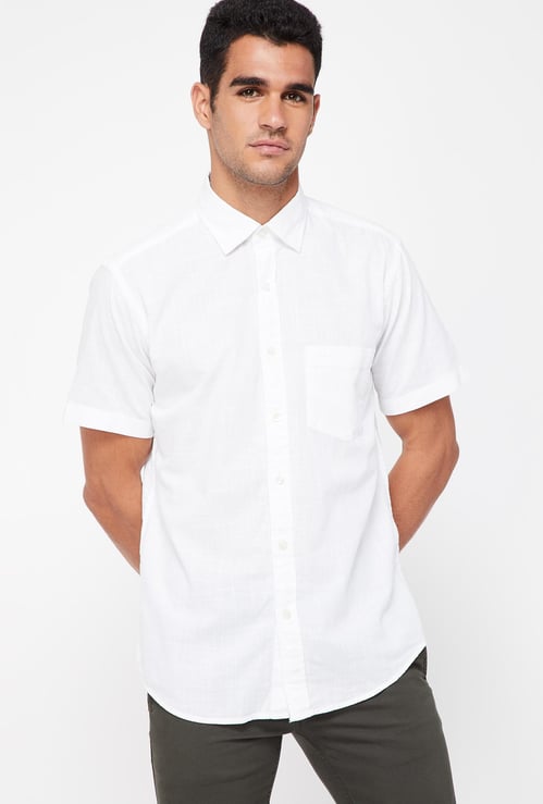 COLORPLUS Slim Fit Solid Half Sleeve Shirt     
