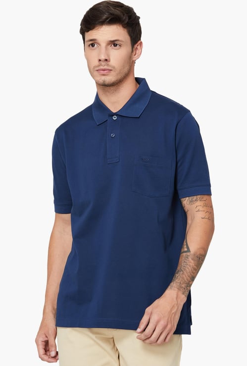 COLORPLUS Regular Fit Solid Giza Polo Neck T-shirt