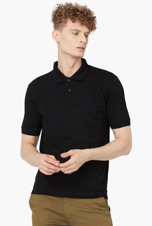 COLORPLUS Regular Fit Solid Giza Polo Neck T-shirt