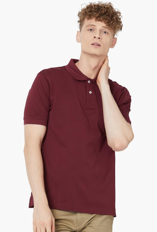 COLORPLUS Regular Fit Solid Giza Polo Neck T-shirt