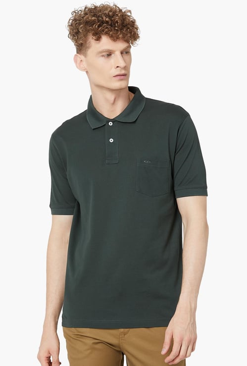 COLORPLUS Regular Fit Solid Giza Polo Neck T-shirt