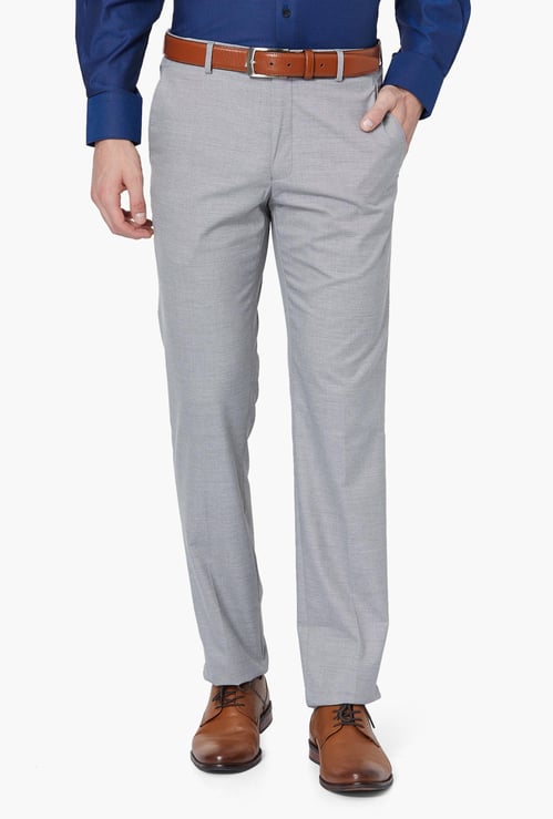 VAN HEUSEN Textured Low-Rise Slim Fit Trousers