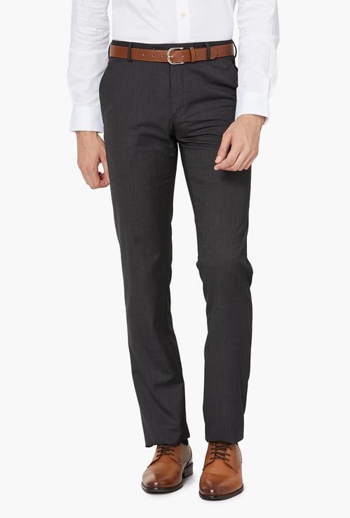 VAN HEUSEN Solid Mid Rise Slim Fit Formal Trousers