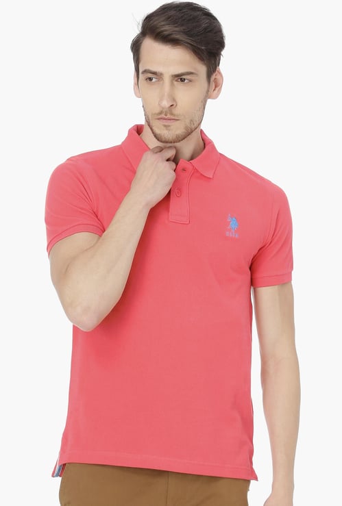 US POLO ASSN Men Regular Fit Solid Polo Neck T-shirt