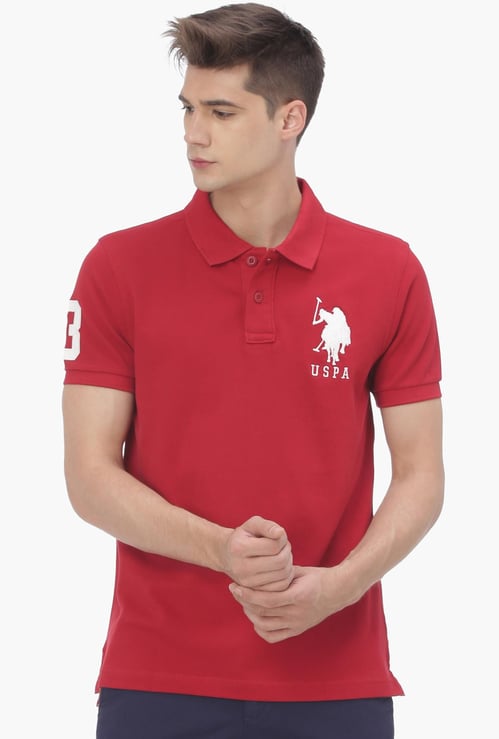 US POLO ASSN Men Regular Fit Patch Embroidered Polo Neck T-shirt