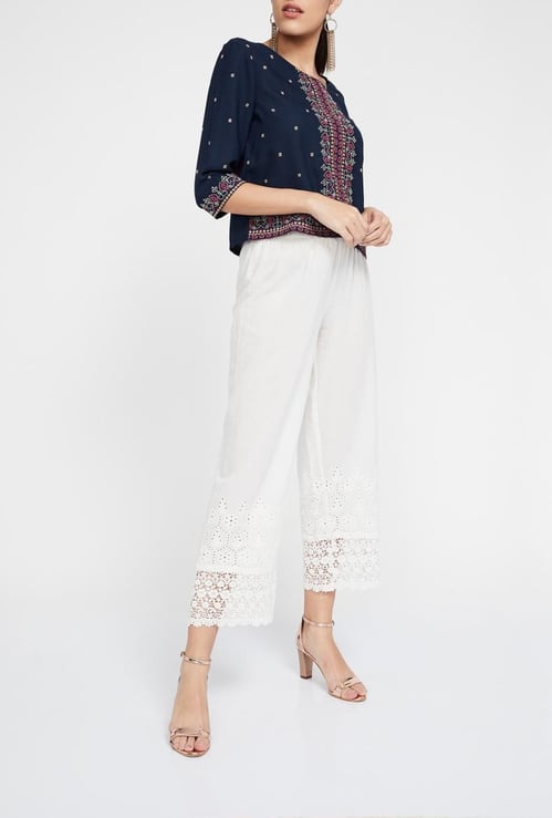 MELANGE Schiffli Lace Hem Palazzos
