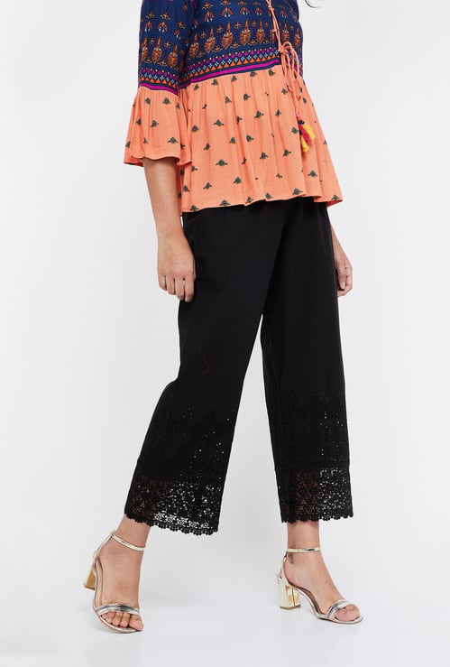 MELANGE Schiffli Lace Detailed Palazzos