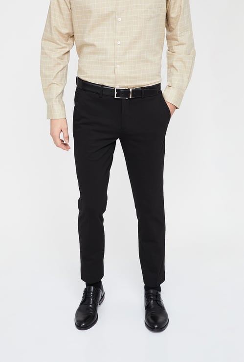 CODE Men Solid Low Rise Slim Fit Formal Trousers