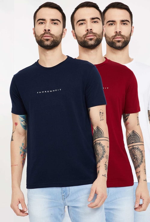 FAHRENHEIT Solid Slim Fit Crew Neck T-shirt- Pack of 3
