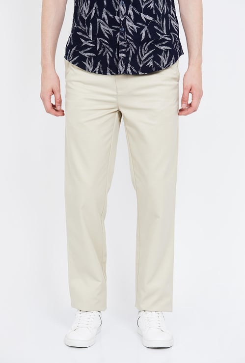 COLOROLUS Solid Slim Fit Flat-Front Trousers