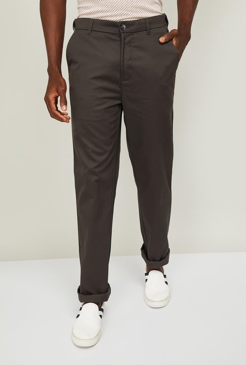 COLORPLUS Men Solid Slim Straight Casual Trousers