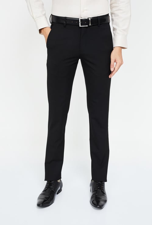 LOUIS PHILIPPE Solid Super Slim Flat-Front Formal Trousers
