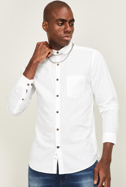 FAME FOREVER Men Solid Full Sleeves Casual Shirt