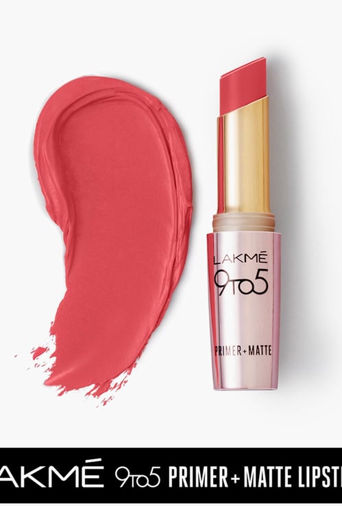 LAKME 9 To 5 Primer + Matte Lipstick- Peachy Affair- 3.6g