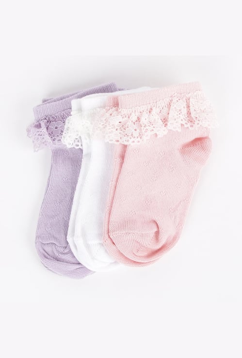 FAME FOREVER Girls Textured Socks - Pack of 3 - 0-2 Years