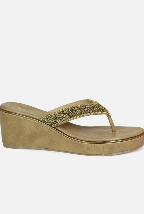INC.5 Women Embellished V-Strap Open-Toe Wedges