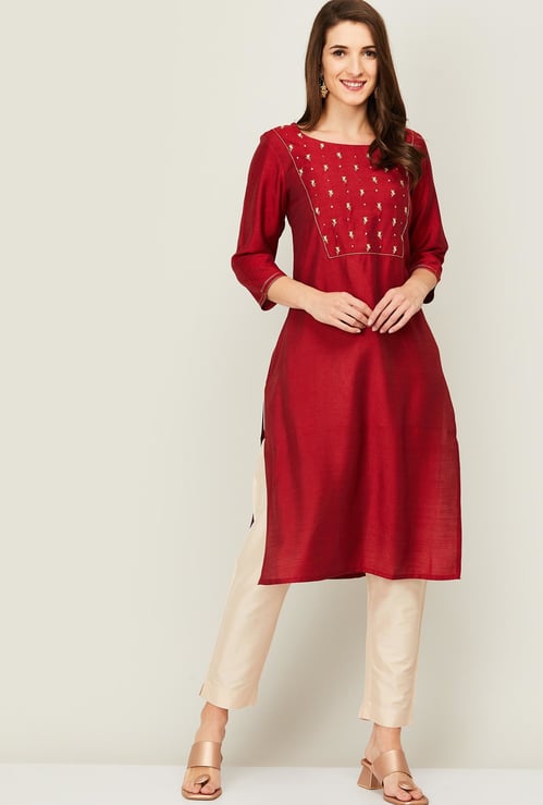 MELANGE Women Embroidered Straight Kurta