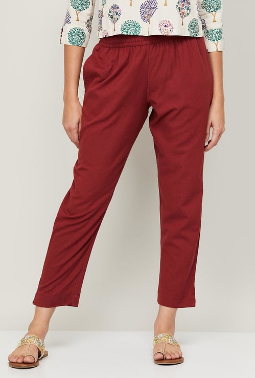 MELANGE Women Solid Elasticated Ankle-Length Straight Pants