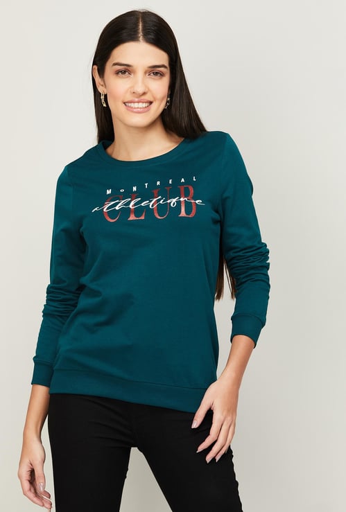FAME FOREVER Women Typographic Printed Round Neck Sweatshirt