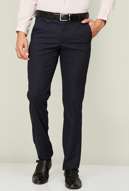VAN HEUSEN Men Solid Slim Tapered Formal Trousers