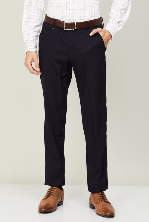 VAN HEUSEN Men Solid Slim Tapered Formal Trousers