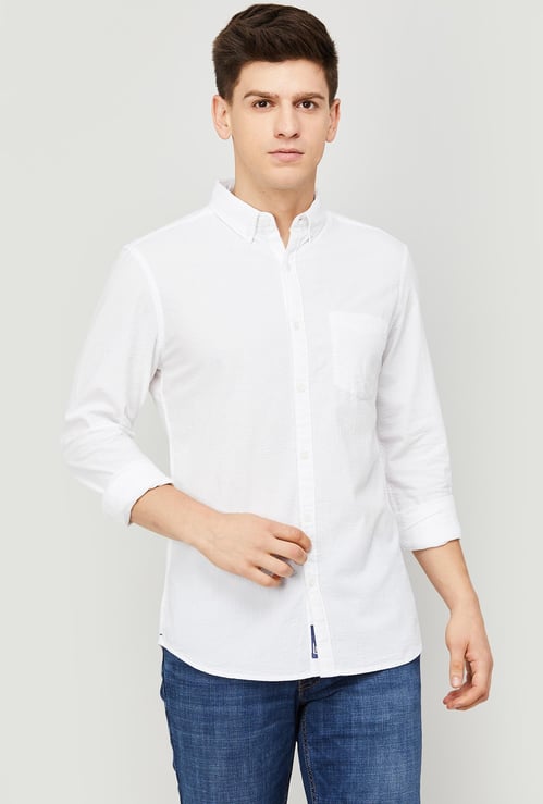 FAME FOREVER Men Textured Slim Fit Casual Shirt