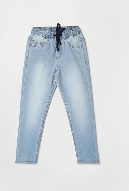 FAME FOREVER Boys Dark Washed Drawstring Waist Jeans