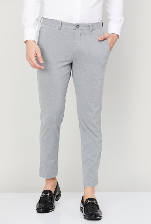 CODE Men Textured Super Slim Fit Formal Trousers