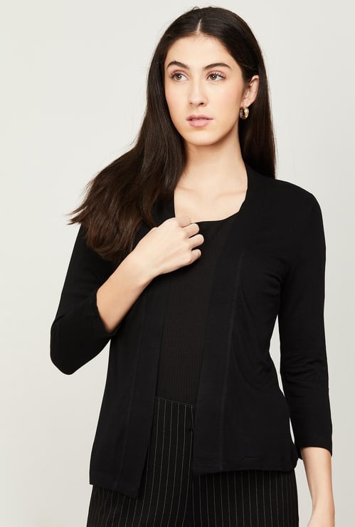 CODE Women Solid Front-Open Shrug