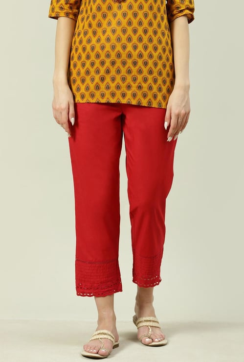 BIBA Women Solid Drawstring Straight Pants
