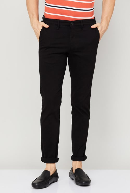 CODE Men Solid Slim Tapered Casual Trousers