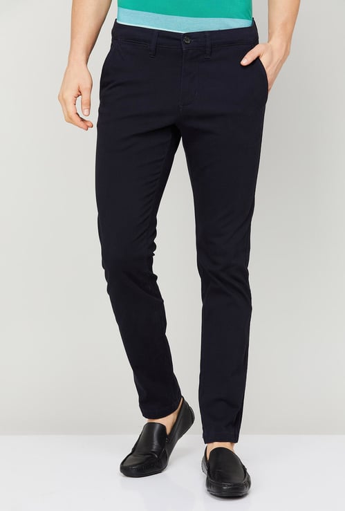 CODE Men Solid Slim Tapered Casual Trousers