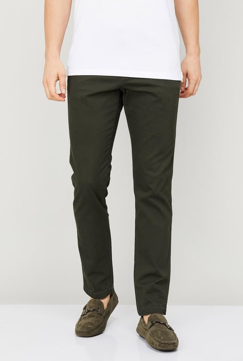 CODE Men Solid Slim Tapered Casual Trousers