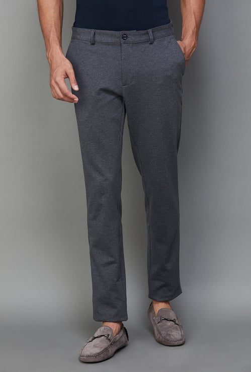 VH SPORTS Men Textured Slim Tapered Casual Trousers