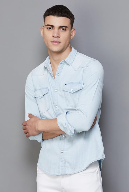 PEPE JEANS Men Washed Regular Fit Denim Shirt