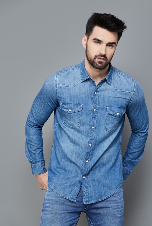 PEPE JEANS Men Washed Regular Fit Denim Shirt