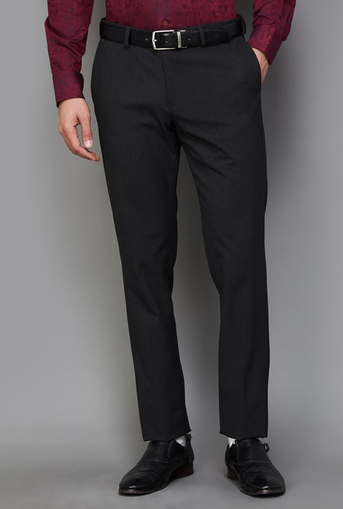 BLACKBERRYS Men Solid Slim Straight Fit Formal Trousers