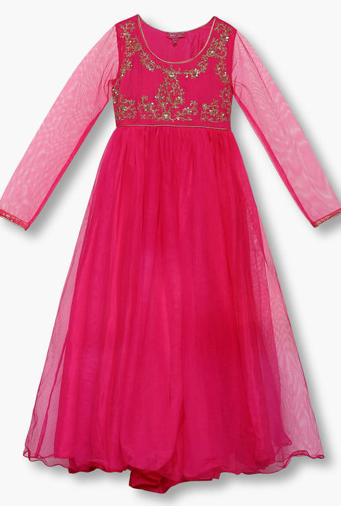 BIBA Embroidered Net Overlay Evening Dress