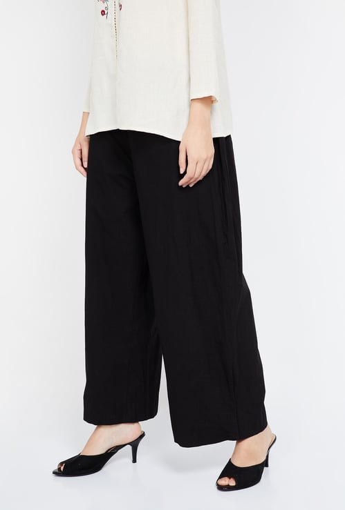 MELANGE Solid Drawstring Waist Palazzos