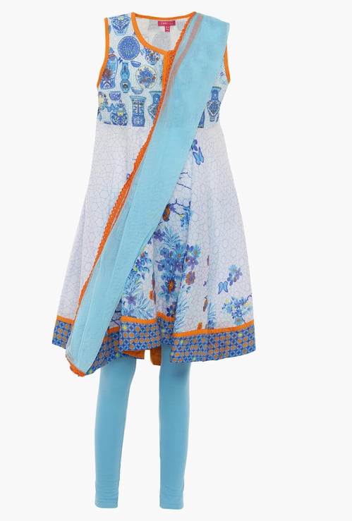 BIBA Printed Kurta Churidar Dupatta Set