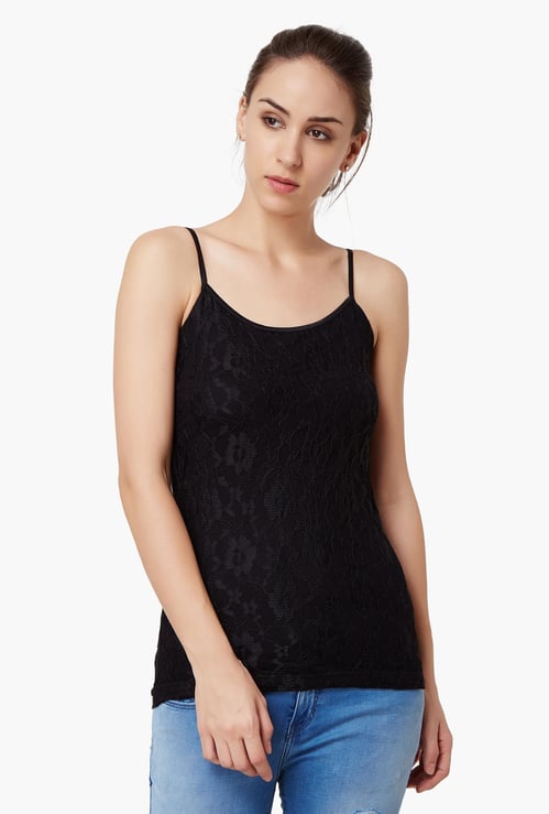 CODE Lace Overlay Spaghetti Top
